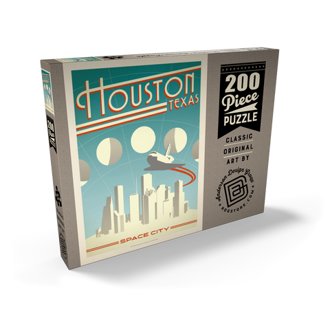 Darstellung des Puzzle Motivs Houston: Weltraumstadt, Vintage Poster Houston: Space City, Vintage Poster 200 Puzzle Schachtel Ansicht2