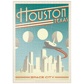 Darstellung des Puzzle Motivs Houston: Weltraumstadt, Vintage Poster - Puzzleteile: 500