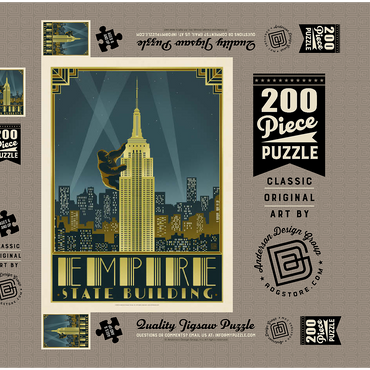 Darstellung des Puzzle Motivs New York City: Empire State Building, Vintage Poster 200 Puzzle Schachtel 3D Modell