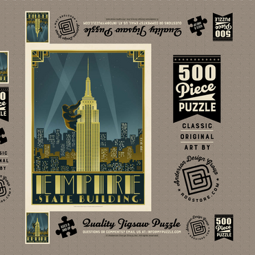 Darstellung des Puzzle Motivs New York City: Empire State Building, Vintage Poster 500 Puzzle Schachtel 3D Modell