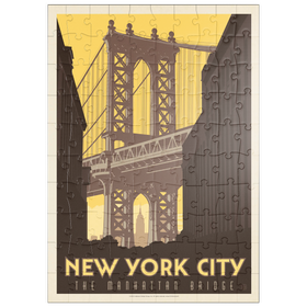 Darstellung des Puzzle Motivs New York City: Manhattan Bridge, Vintage Poster - Puzzleteile: 100