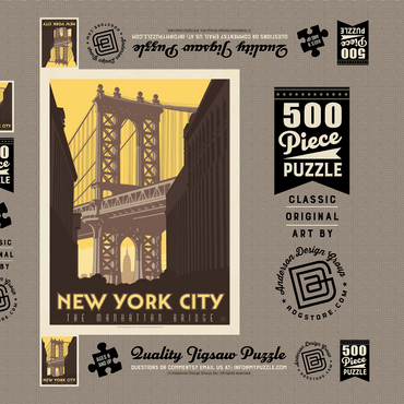 Darstellung des Puzzle Motivs New York City: Manhattan Bridge, Vintage Poster 500 Puzzle Schachtel 3D Modell