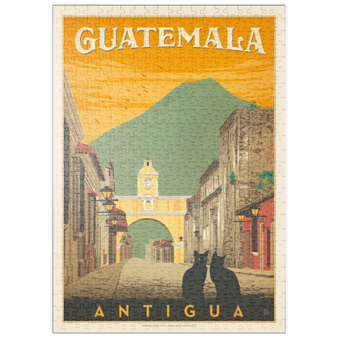 Darstellung des Puzzle Motivs Guatemala: Antigua Street Scene, Vintage Poster puzzleplate Guatemala: Antigua Street Scene, Vintage Poster 500 Puzzle