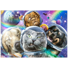 Darstellung des Puzzle-Motivs Astronaut Pet Selfie, Space Cat - Random Galaxy – Puzzleteile: 1000