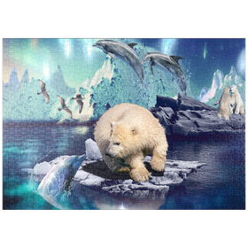 Darstellung des Puzzle-Motivs Polar Bear and Dolphin, Northern Lights - Random Galaxy – Puzzleteile: 1000
