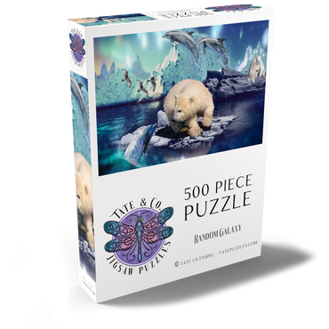 Darstellung des Puzzle Motivs Polar Bear and Dolphin, Northern Lights - Random Galaxy 500 Puzzle Schachtel Ansicht2