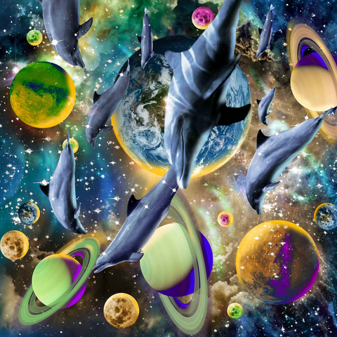 Darstellung des Puzzle Motivs Galaxy Dolphin, Space Dolphins - Random Galaxy Galaxy Dolphin, Space Dolphins - Random Galaxy 1000 Puzzle 3D Modell