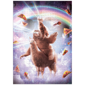 Darstellung des Puzzle-Motivs Cat Sloth Llama, Riding Pile - Random Galaxy – Puzzleteile: 1000