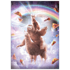 Darstellung des Puzzle-Motivs Cat Sloth Llama, Riding Pile - Random Galaxy – Puzzleteile: 500