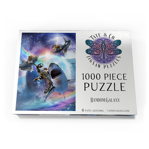 Darstellung des Puzzle Motivs Space Cat Riding Shark, Galaxy Cats Sharks - Random Galaxy Space Cat Riding Shark, Galaxy Cats Sharks - Random Galaxy 1000 Puzzle Schachtel Ansicht3