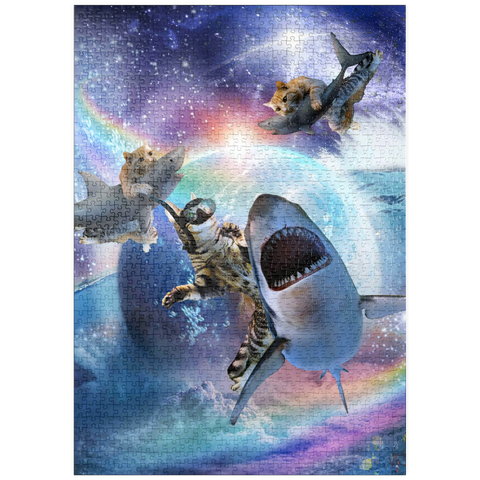 Darstellung des Puzzle Motivs Space Cat Riding Shark, Galaxy Cats Sharks - Random Galaxy puzzleplate Space Cat Riding Shark, Galaxy Cats Sharks - Random Galaxy 1000 Puzzle