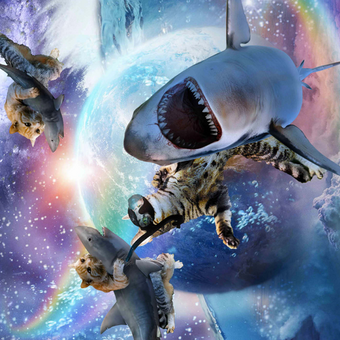 Darstellung des Puzzle Motivs Space Cat Riding Shark, Galaxy Cats Sharks - Random Galaxy Space Cat Riding Shark, Galaxy Cats Sharks - Random Galaxy 1000 Puzzle 3D Modell