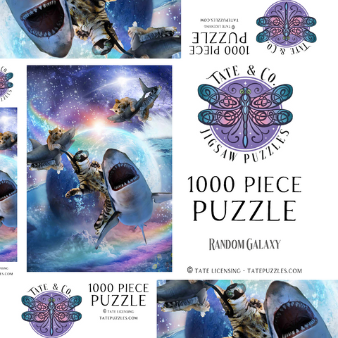 Darstellung des Puzzle Motivs Space Cat Riding Shark, Galaxy Cats Sharks - Random Galaxy Space Cat Riding Shark, Galaxy Cats Sharks - Random Galaxy 1000 Puzzle Schachtel 3D Modell