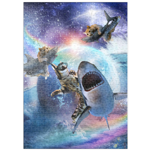 Darstellung des Puzzle Motivs Space Cat Riding Shark, Galaxy Cats Sharks - Random Galaxy puzzleplate Space Cat Riding Shark, Galaxy Cats Sharks - Random Galaxy 500 Puzzle