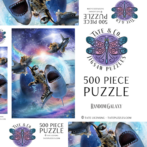 Darstellung des Puzzle Motivs Space Cat Riding Shark, Galaxy Cats Sharks - Random Galaxy Space Cat Riding Shark, Galaxy Cats Sharks - Random Galaxy 500 Puzzle Schachtel 3D Modell