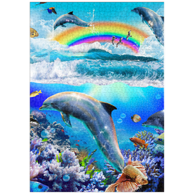 Darstellung des Puzzle-Motivs Rainbow Dolphin, Dolphins Beach - Random Galaxy – Puzzleteile: 1000