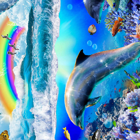 Darstellung des Puzzle Motivs Rainbow Dolphin, Dolphins Beach - Random Galaxy Rainbow Dolphin, Dolphins Beach - Random Galaxy 1000 Puzzle 3D Modell