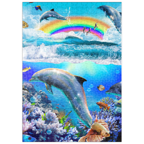Darstellung des Puzzle Motivs Rainbow Dolphin, Dolphins Beach - Random Galaxy puzzleplate Rainbow Dolphin, Dolphins Beach - Random Galaxy 500 Puzzle