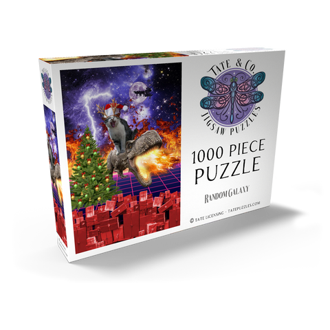 Darstellung des Puzzle Motivs Christmas Cat Riding Dinosaur, Santa T-Rex - Random Galaxy Christmas Cat Riding Dinosaur, Santa T-Rex - Random Galaxy 1000 Puzzle Schachtel Ansicht2
