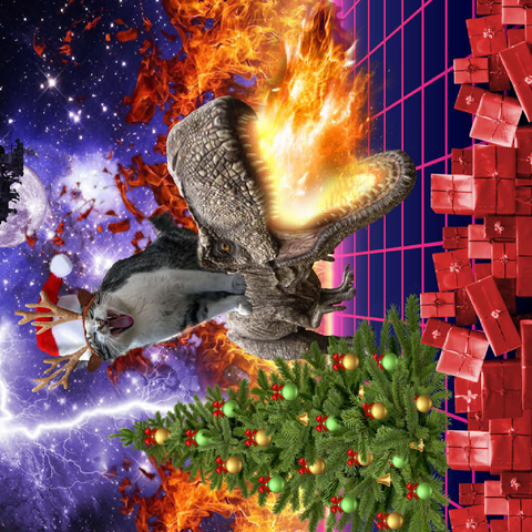 Darstellung des Puzzle Motivs Christmas Cat Riding Dinosaur, Santa T-Rex - Random Galaxy Christmas Cat Riding Dinosaur, Santa T-Rex - Random Galaxy 500 Puzzle 3D Modell