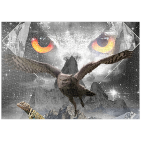 Darstellung des Puzzle-Motivs Owl Eyes, Mountain Owls - Random Galaxy – Puzzleteile: 1000