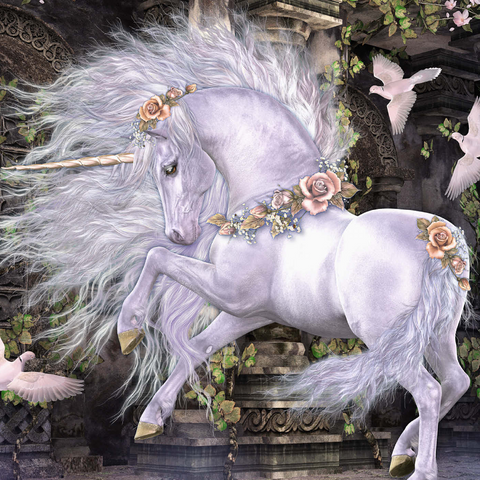 Darstellung des Puzzle Motivs Gwenvael Fantasy Unicorn - Laurie Prindle Gwenvael Fantasy Unicorn - Laurie Prindle 1000 Puzzle 3D Modell