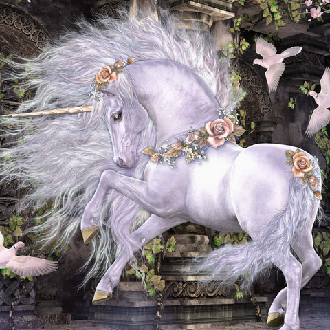 Darstellung des Puzzle Motivs Gwenvael Fantasy Unicorn - Laurie Prindle Gwenvael Fantasy Unicorn - Laurie Prindle 500 Puzzle 3D Modell