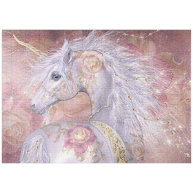 Darstellung des Puzzle Motivs Licorne Florale Fantasy Unicorn - Laurie Prindle - Puzzleteile: 1000