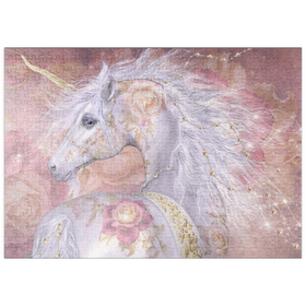 Darstellung des Puzzle Motivs Licorne Florale Fantasy Unicorn - Laurie Prindle - Puzzleteile: 500