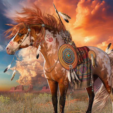 Darstellung des Puzzle Motivs Medicine Horse Native American Horse - Laurie Prindle Medicine Horse Native American Horse - Laurie Prindle 500 Puzzle 3D Modell