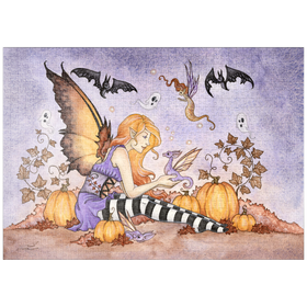 Darstellung des Puzzle-Motivs Magick In The Pumpkin Patch fairy – Amy Brown – Puzzleteile: 1000