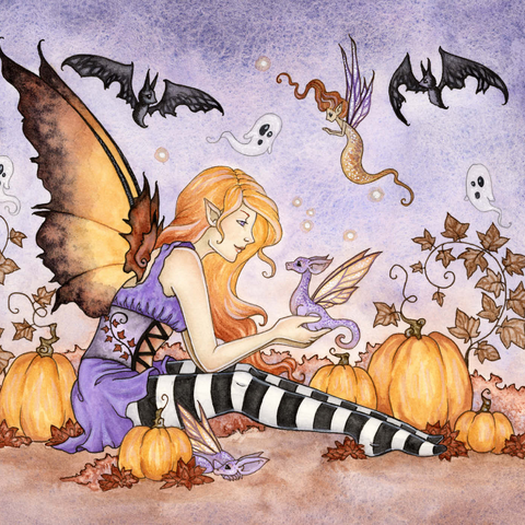 Darstellung des Puzzle Motivs Magick In The Pumpkin Patch fairy – Amy Brown Magick In The Pumpkin Patch fairy – Amy Brown 1000 Puzzle 3D Modell