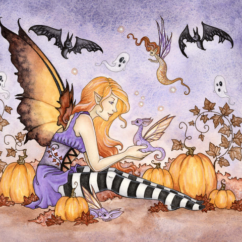 Darstellung des Puzzle Motivs Magick In The Pumpkin Patch fairy – Amy Brown Magick In The Pumpkin Patch fairy – Amy Brown 500 Puzzle 3D Modell