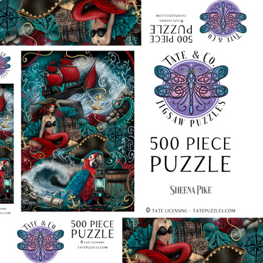 Darstellung des Puzzle Motivs Pirate Cove Parrot and Mermaid - Sheena Pike 500 Puzzle Schachtel 3D Modell