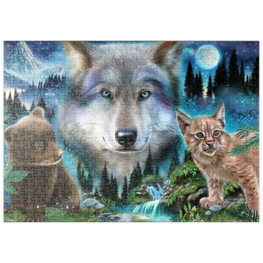 Darstellung des Puzzle Motivs puzzleplate Magic Wolf and Friends Lynx and Bear - Sheena Pike 500 Puzzle