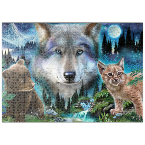 Darstellung des Puzzle Motivs Magic Wolf and Friends Lynx and Bear - Sheena Pike puzzleplate Magic Wolf and Friends Lynx and Bear - Sheena Pike 500 Puzzle