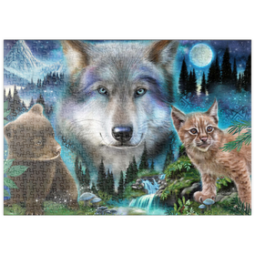 Darstellung des Puzzle Motivs Magic Wolf and Friends Lynx and Bear - Sheena Pike - Puzzleteile: 500