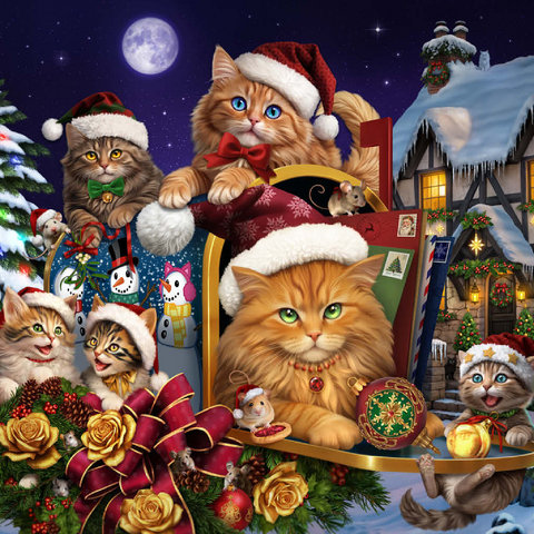 Darstellung des Puzzle Motivs Christmas Cats - Brigid Ashwood Christmas Cats - Brigid Ashwood 500 Puzzle 3D Modell