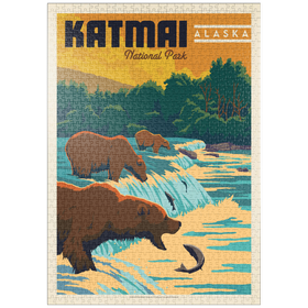Darstellung des Puzzle Motivs Katmai National Park: Alaska Bears Fishing at Brooks Falls - Puzzleteile: 1000