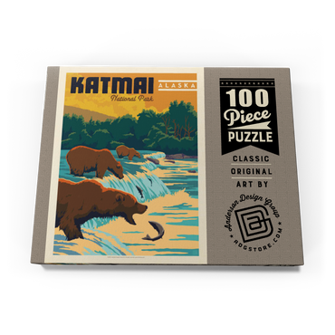Darstellung des Puzzle Motivs Katmai National Park: Alaska Bears Fishing at Brooks Falls 100 Puzzle Schachtel Ansicht3