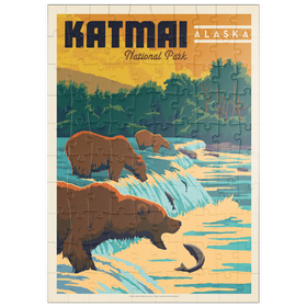 Darstellung des Puzzle Motivs Katmai National Park: Alaska Bears Fishing at Brooks Falls - Puzzleteile: 100