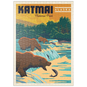 Darstellung des Puzzle Motivs Katmai National Park: Alaska Bears Fishing at Brooks Falls - Puzzleteile: 500