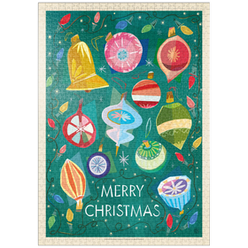 Darstellung des Puzzle Motivs Merry Christmas Retro Holiday Ornaments and Lights - Puzzleteile: 1000