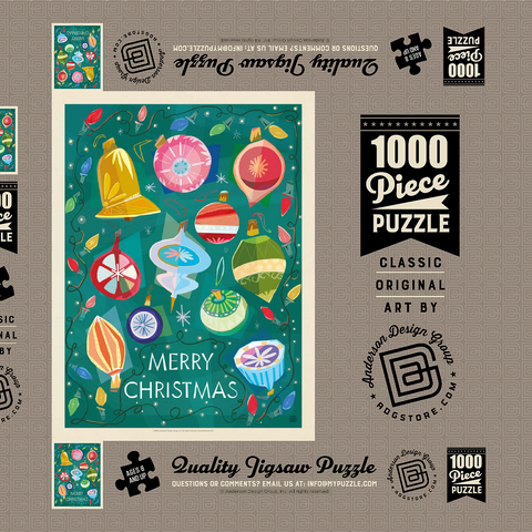 Darstellung des Puzzle Motivs Merry Christmas Retro Holiday Ornaments and Lights Merry Christmas Retro Holiday Ornaments and Lights 1000 Puzzle Schachtel 3D Modell