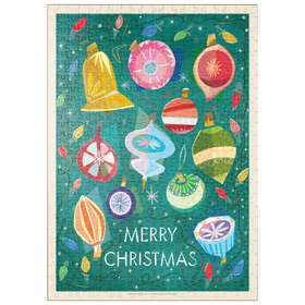Darstellung des Puzzle Motivs Merry Christmas Retro Holiday Ornaments and Lights - Puzzleteile: 500