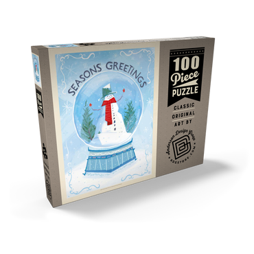 Darstellung des Puzzle Motivs Season’s Greetings Snowman in Winter Snow Globe 100 Puzzle Schachtel Ansicht2