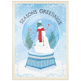 Darstellung des Puzzle Motivs Season’s Greetings Snowman in Winter Snow Globe - Puzzleteile: 500