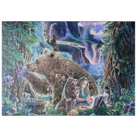 Darstellung des Puzzle Motivs Inner Peace Brown Bears at waterfall - Dakota Daetwiler - Puzzleteile: 500