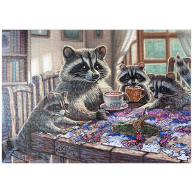 Darstellung des Puzzle Motivs Raccoon family Time - Dakota Daetwiler - Puzzleteile: 1000