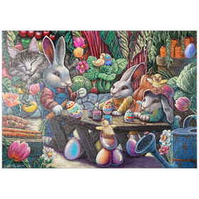 Darstellung des Puzzle-Motivs Easter Egg Painting w/ Bunnies kitten ducks - Dakota Daetwiler – Puzzleteile: 1000